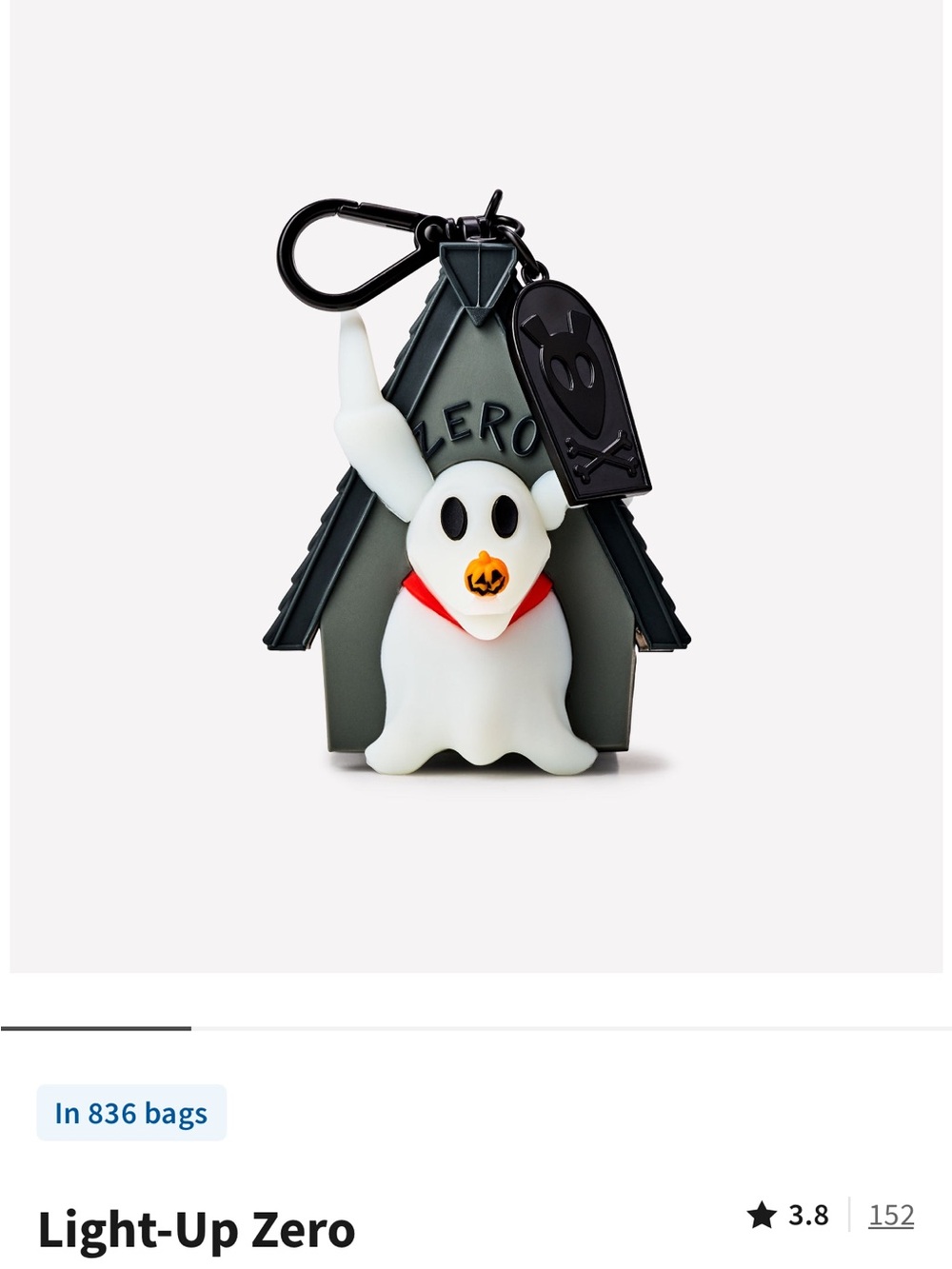 Bath & Body Works Light-Up Zero Ghost Keychain - White, Black, Red, Orange